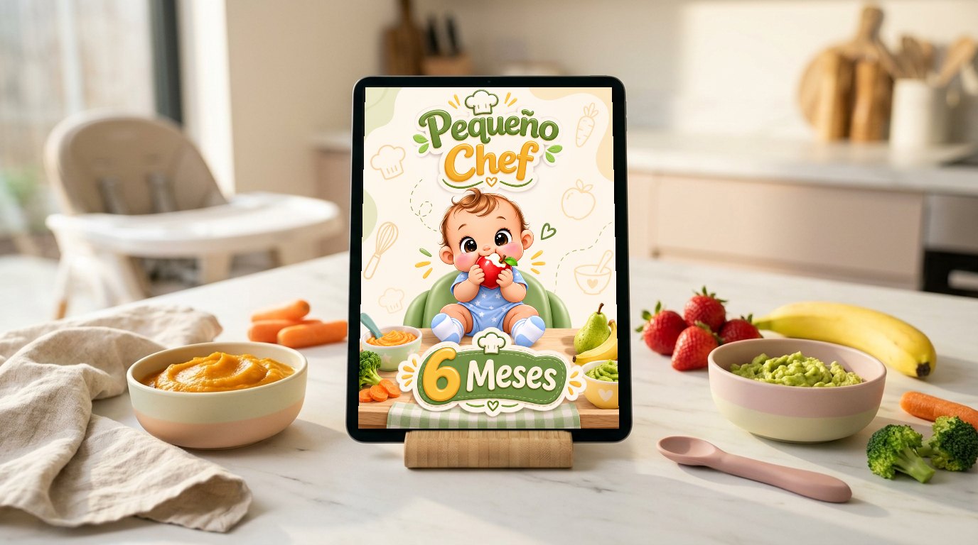 Recetario Pequeño Chef abierto en una tablet en la cocina